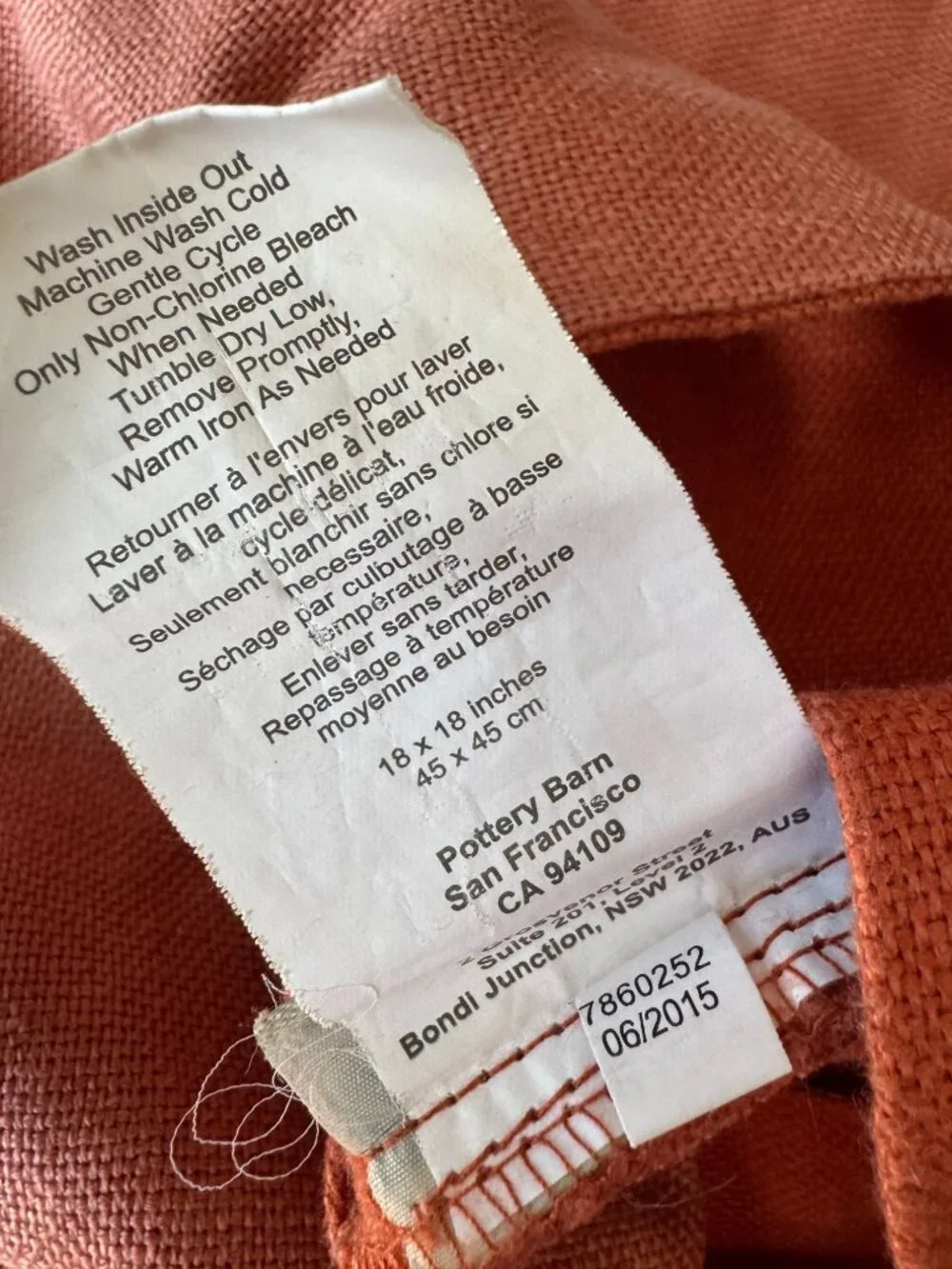Set Pottery Barn Rust Orange 100% Linen Buttoned Throw Pillow Covers 18